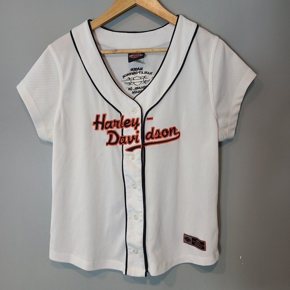 Harley Davidson Embroidered Womens Short-Sleeve Fitted Button Front Jersey XL